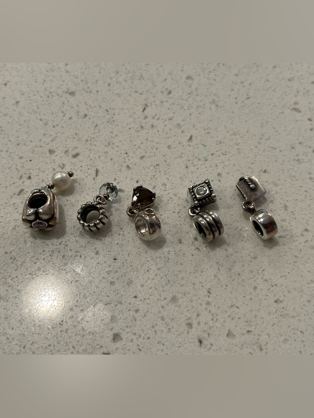 Pandora Silver Charm Lot with Pearl and Dark Stone Accents